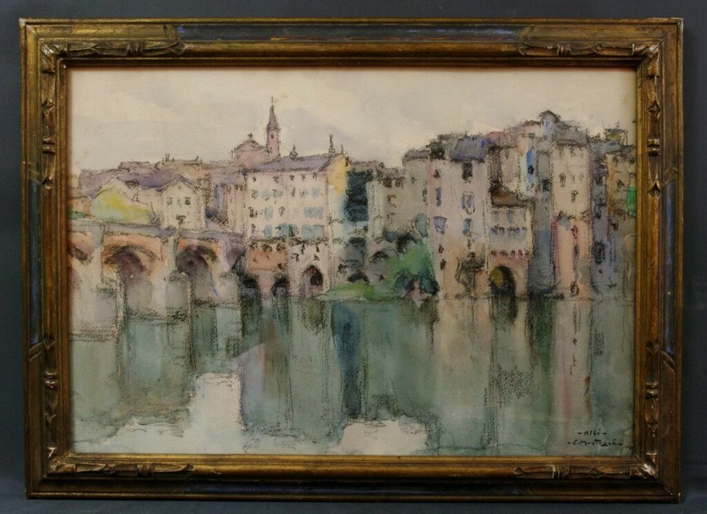 Quartier de la Madeleine Albi Tarn (81) - Aquarelle de Louis Agricol Montagné